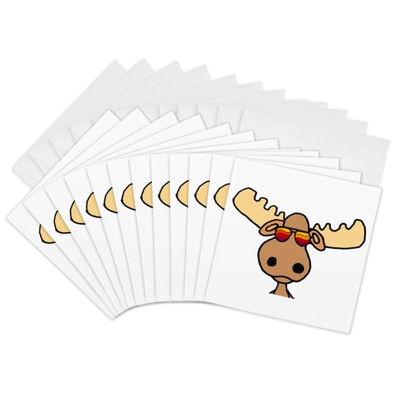 3drose, Cute Funny Moose Wearing Sunglasses Nature Cartoon, 12 Greeting Cards with Envelopes