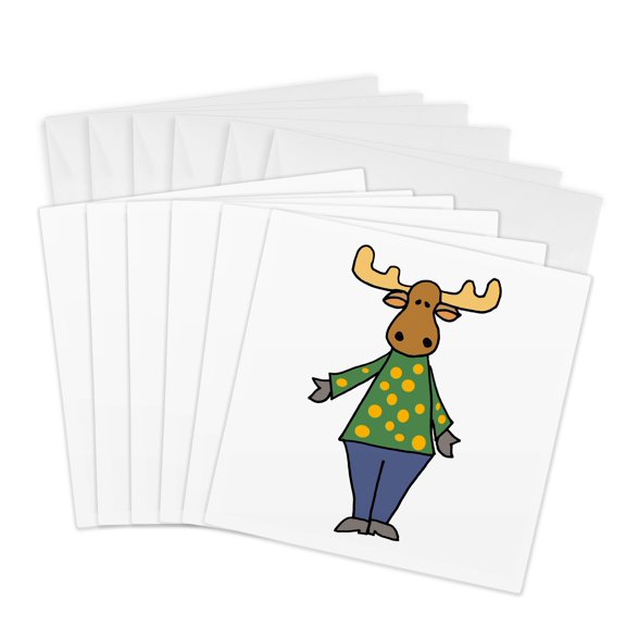 3drose, Cute Funny Moose with Polka Dotted Shirt Cartoon, 6 Greeting Cards with Envelopes