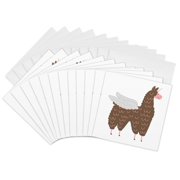 3drose, Cute Funny Original Brown and Pink Flying Llamacorn Cartoon, 12 Greeting Cards with Envelopes