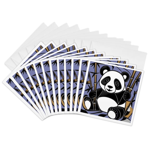 3drose, Cute Funny Panda Bear and Bamboo Abstract Art Nature, 12 Greeting Cards with Envelopes