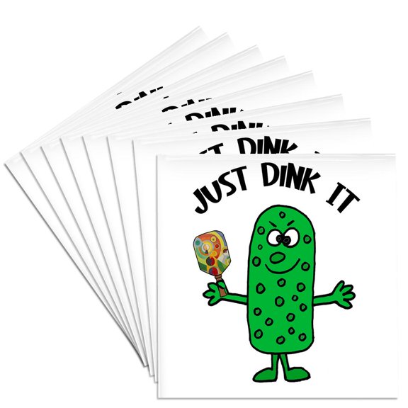 3drose, Cute Funny Pickle Playing Pickleball Just Dink It Sports Cartoon, Set of 8 Ceramic Tile Coasters