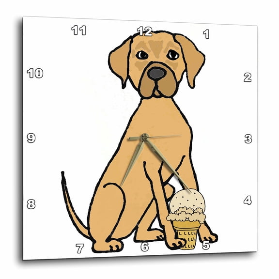 3drose, Cute Funny Rhodesian Ridgeback Puppy Dog Eating Ice Cream Cone Cartoon, 15x15 Wall Clock