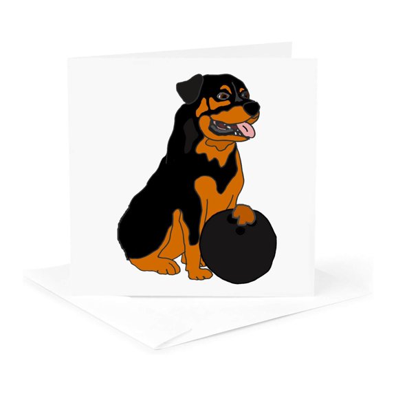 3drose, Cute Funny Rottweiler Dog Bowling Cartoon, 1 Greeting Card with Envelope