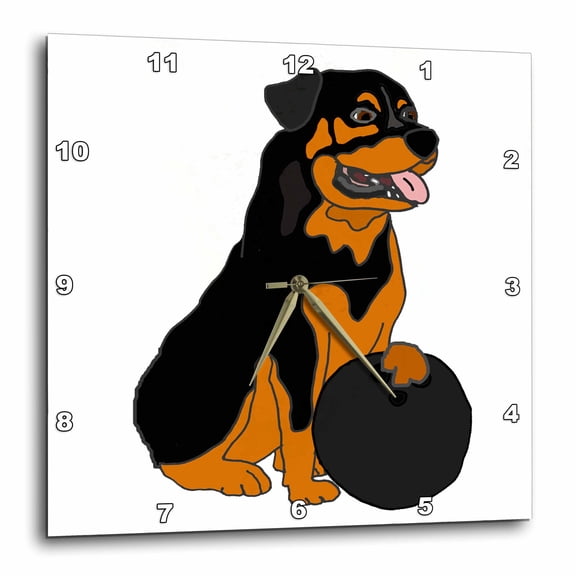 3drose, Cute Funny Rottweiler Dog Bowling Cartoon, 10x10 Wall Clock