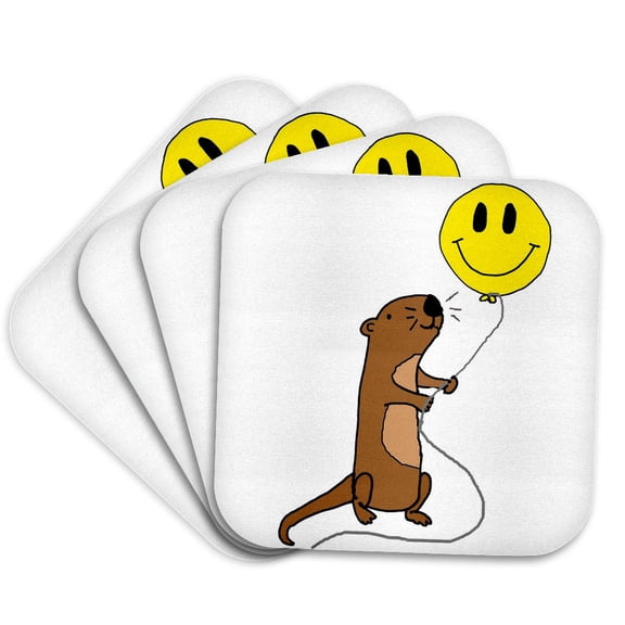 3drose, Cute Funny Sea Otter with Smiling Face Balloon Cartoon, Set of 4 Coasters - Cork