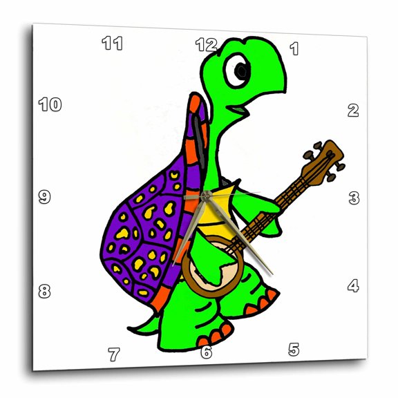 3drose, Cute Funny Unique Box Turtle Playing Banjo Cartoon, 10x10 Wall Clock
