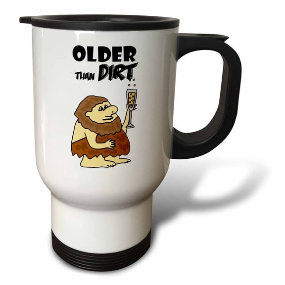 3drose, Cute Funny Unique Caveman Older Than Dirt Birthday Cartoon, 14oz Stainless Steel Travel Mug