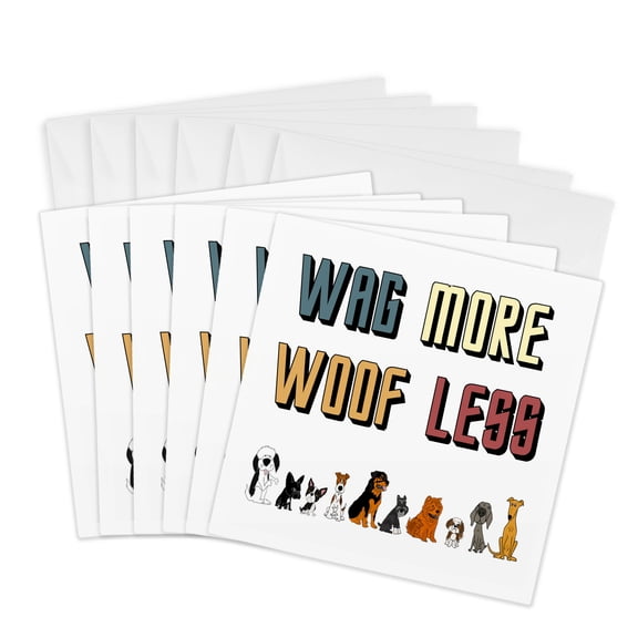 3drose, Cute Funny Wag More Woof Less Dog Lovers and Pet Lovers, 6 Greeting Cards with Envelopes
