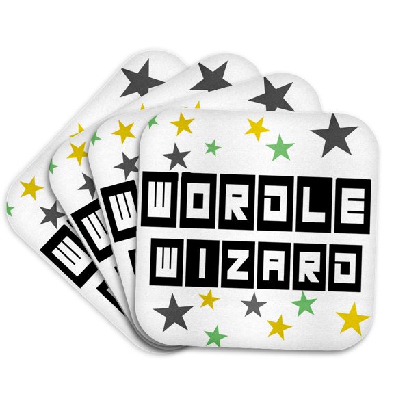3drose, Cute Funny Wordle Wizard Online Word Game Text with Stars, Set of 4 Coasters - Cork