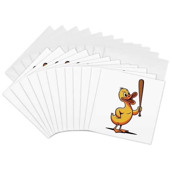 3drose, Cute Funny Yellow Duck Playing Baseball Sports Cubism Style, 12 Greeting Cards with Envelopes