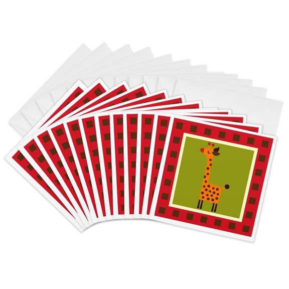 3drose, Cute Giraffe- Whimsical Childrens Art- Animals, 12 Greeting Cards with Envelopes