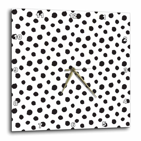 3drose, Cute Girly Trendy Polka Dot Pattern on White-black Dots, 10x10 Wall Clock
