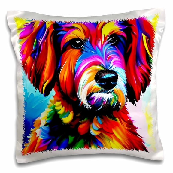 3drose, Cute Goldendoodle Dog Portrait on Black. Digital Painting Art Gift, 16x16 inch Pillow Case