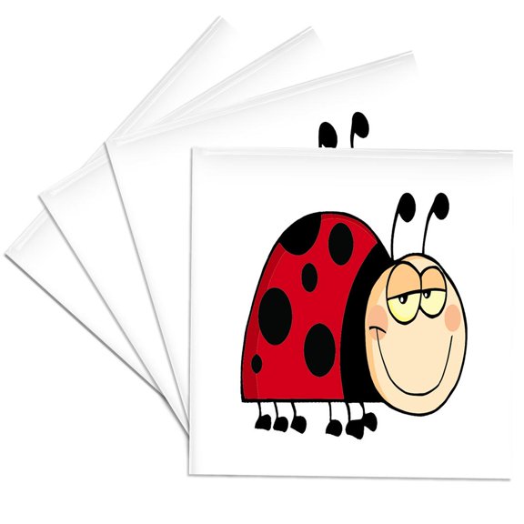 3drose, Cute Goofy Cartoon Grinning Little Ladybug, Set of 4 Ceramic Tile Coasters