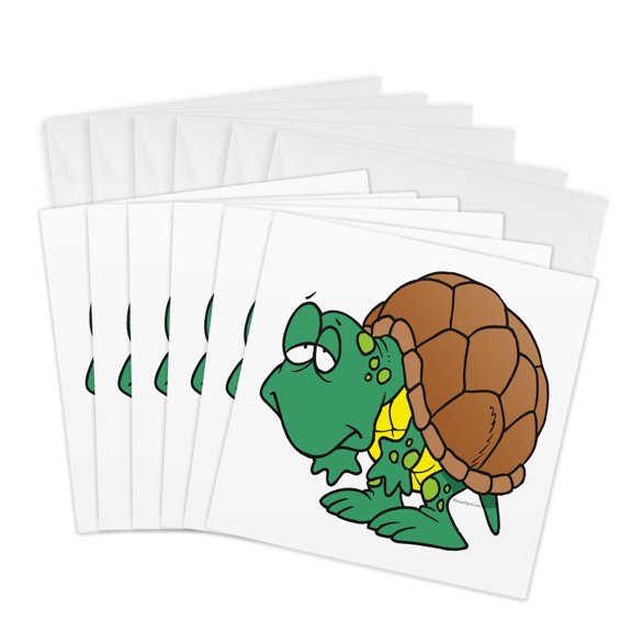 3drose, Cute Goofy Cartoon Turtle, 6 Greeting Cards with Envelopes