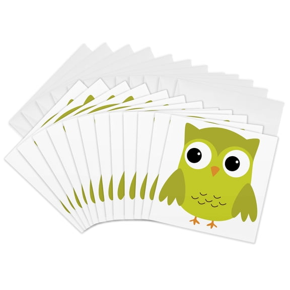 3drose, Cute Green Owl, 12 Greeting Cards with Envelopes