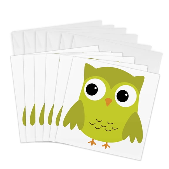 3drose, Cute Green Owl, 6 Greeting Cards with Envelopes