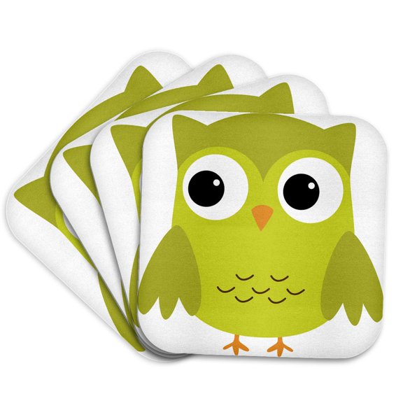3drose, Cute Green Owl, Set of 4 Coasters - Soft