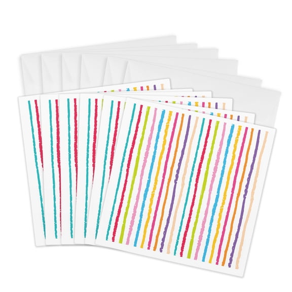 3drose, Cute Hand Painted Colorful Stripes, 6 Greeting Cards with Envelopes