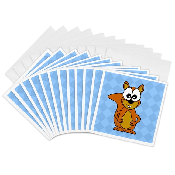 3drose, Cute Happy Mr. Squirrel – Blue, 12 Greeting Cards with Envelopes