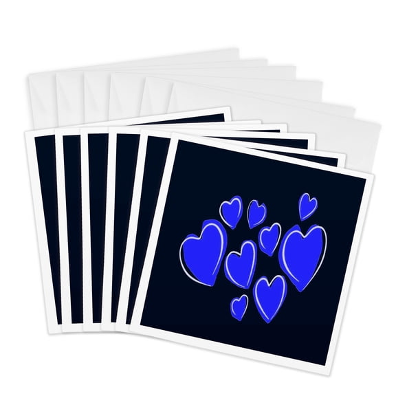3drose, Cute Hearts Hand Drawn Bold Blue Romantic Doodle, 6 Greeting Cards with Envelopes