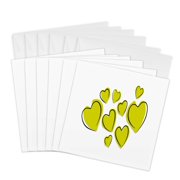 3drose, Cute Hearts Hand Drawn Bold Yellow Romantic Doodle, 6 Greeting Cards with Envelopes