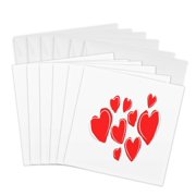 3drose, Cute Hearts Hand Drawn Deep Red Romantic Doodle, 6 Greeting Cards with Envelopes