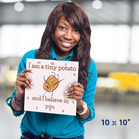 3drose, Cute Image of Potato with Funny Text, 10x10 Wall Clock