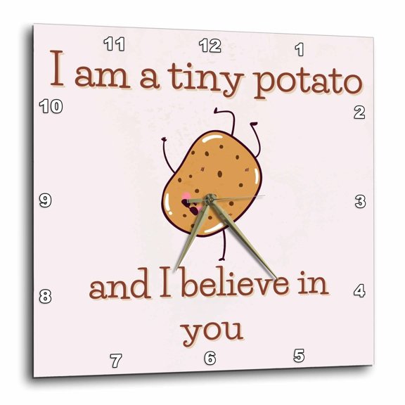 3drose, Cute Image of Potato with Funny Text, 15x15 Wall Clock