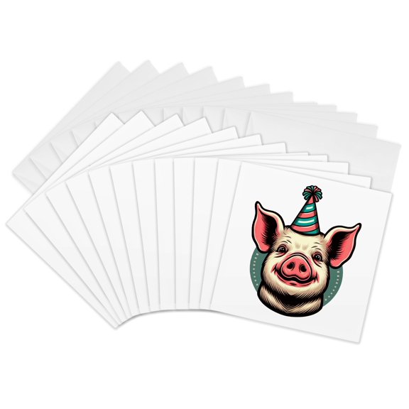 3drose, Cute Image of a Happy Party Pig, 12 Greeting Cards with Envelopes