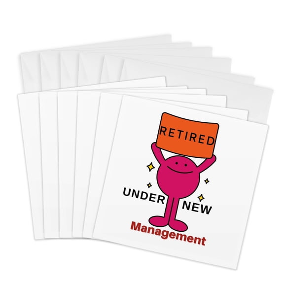 3drose, Cute Image with a Happy Face with Text of About Retirement, 6 Greeting Cards with Envelopes