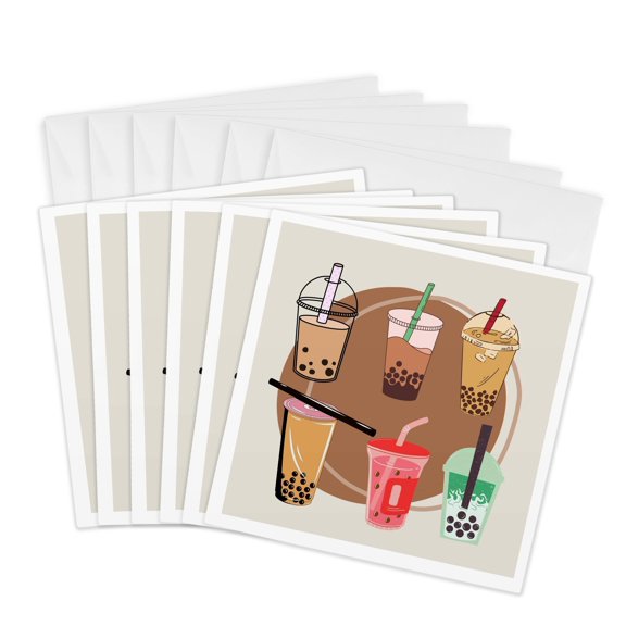 3drose, Cute Images of Milk Tea Flavor, 6 Greeting Cards with Envelopes