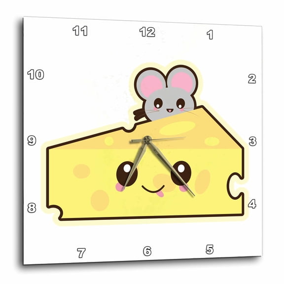 3drose, Cute Kawaii Cheese and Mouse, 10x10 Wall Clock