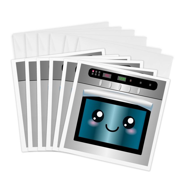 3drose, Cute Kawaii Happy Smiling Oven - for Chefs Foodies and People Who Love to Cook and Bake, 6 Greeting Cards with Envelopes