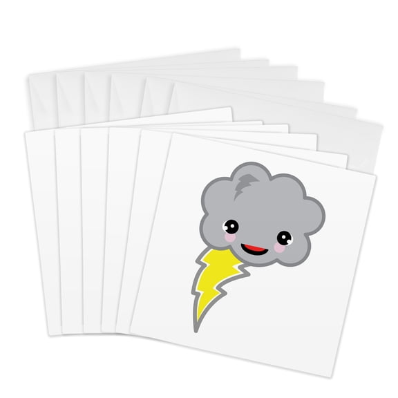 3drose, Cute Kawaii Storm Cloud and Lightning Bolt, 6 Greeting Cards with Envelopes