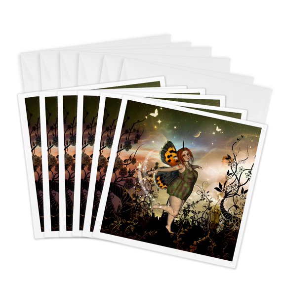 3drose, Cute Little Dancing Fairy, 6 Greeting Cards with Envelopes