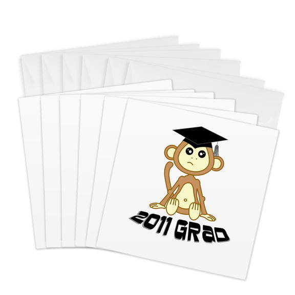 3drose, Cute Monkey 2011 Grad, 6 Greeting Cards with Envelopes