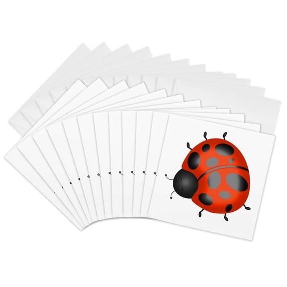3drose, Cute Orange and Black Ladybug Illustration, 12 Greeting Cards with Envelopes
