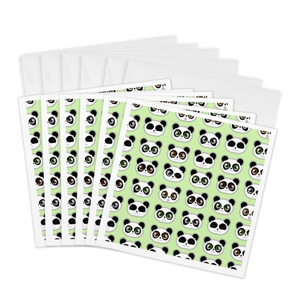 3drose, Cute Panda Expressions Pattern Green, 6 Greeting Cards with Envelopes