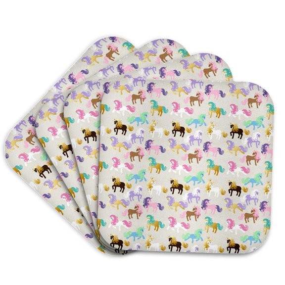 3drose, Cute Pastel, Black,and Gold Color Unicorn Pattern, Set of 4 Coasters - Cork