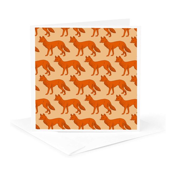 3drose, Cute Pattern Orange Foxes on Orange Background, 1 Greeting Card with Envelope