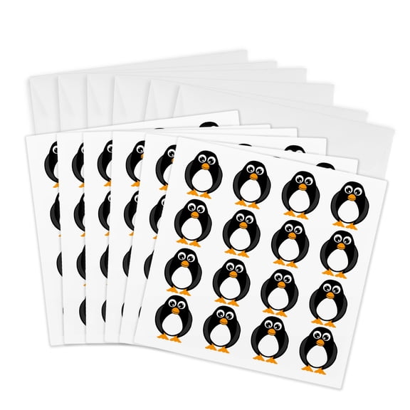 3drose, Cute Penguin White Print, 6 Greeting Cards with Envelopes