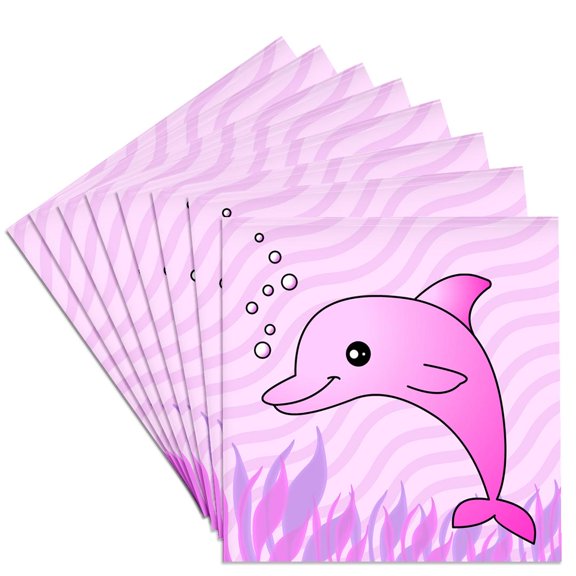 3drose, Cute Pink Dolphin Pink Ocean, Set of 8 Ceramic Tile Coasters