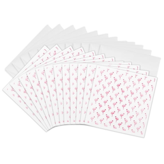 3drose, Cute Pink Flamingos Pattern, 12 Greeting Cards with Envelopes