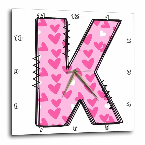 3drose, Cute Pink on Pink Hearts Monogram Initial K, 10x10 Wall Clock