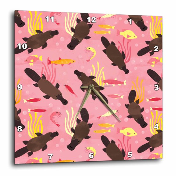3drose, Cute Platypus River Pattern Blue, 15x15 Wall Clock
