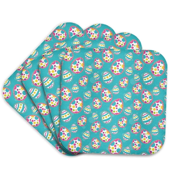 3drose, Cute Polka Dot Easter Eggs on an Aqua Background Pattern, Set of 4 Coasters - Cork