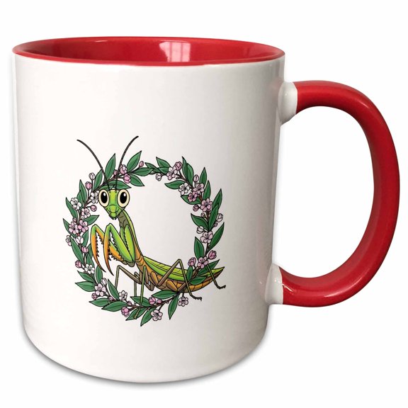 3drose, Cute Praying Mantis and Mountain Laurel Blossom, 11oz Two-tone Red Mug