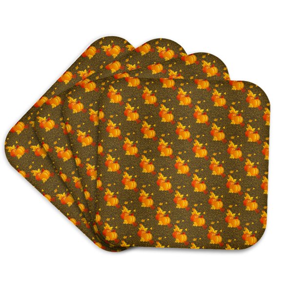 3drose, Cute Pumpkin and Fall Leaves Pattern, Set of 4 Coasters - Soft