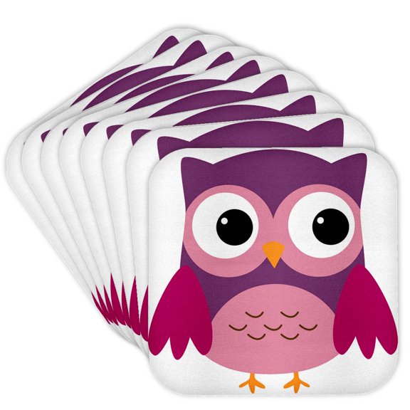 3drose, Cute Purple Owl, Set of 8 Coasters - Cork
